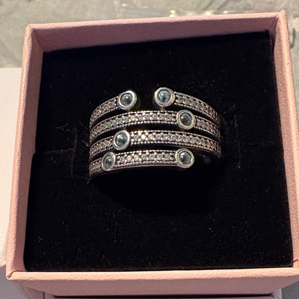 🌊 Authentic Pandora Shimmering Ocean with Frosty Mint Ring Size 60